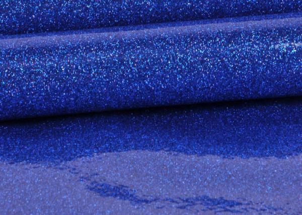 Blue Pvc Glitter Fabric With Cloth Bottom , Special Textile Leather Sparkle Glitter Fabric