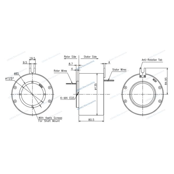 IP65 Ringe de glissement à travers le trou avec connecteur électrique rotatif pour système industriel