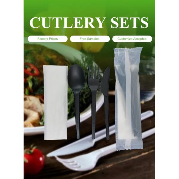Utensils Compostable Party Tableware CPLA Cutlery Set Fork 165mm Knife Spoon With Napkin