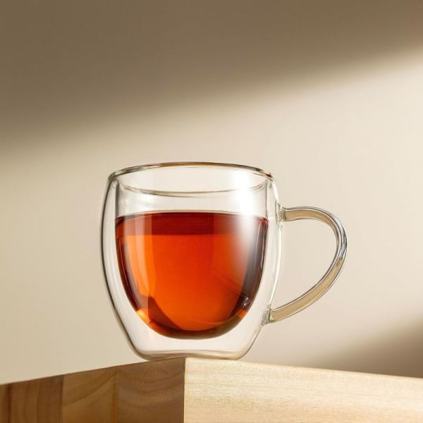 90ml 250ml 350ml 450ml Double Wall Coffee Cups With Handle Insulated Layer Glass Mug