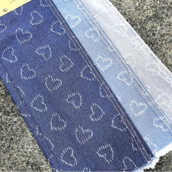 Style brodé étirement en forme de cœur motif bleu tissu denim pour femmes Jeans 10,6 oz JSD3077 10 * 7OE Compte de fil
