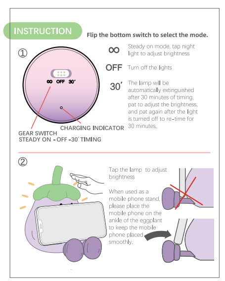 Factory Wholesale Cartoon Soft Silicone LED Night Lights Cute Small Eggplant Bedside Lamps Portable USB Rechargeable Bedroom Night Lights