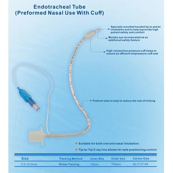 Медицинский расходный материал предварительно сформированная назальная эндотрахеальная трубка Одноразовая медицинская трубка из ПВХ с манжетой