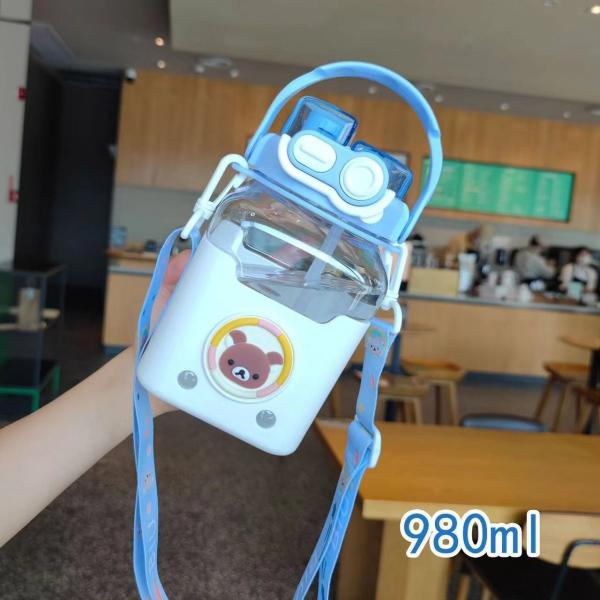 Square Double Drinking Mouth Plastic Water Bottle With Straw for Unisex Large Capacity