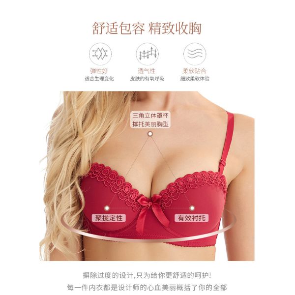 Women Bra Embroidered Butterfly With Steel Ring Underwear Non-slip Fashionable Ladies Sexy Big Chest Small Bra