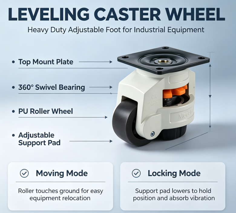 GD-80F Aluminum Height Adjustable Caster Wheel Swivel Lifting Industrial Machine Retractable Leveling Caster Wheels