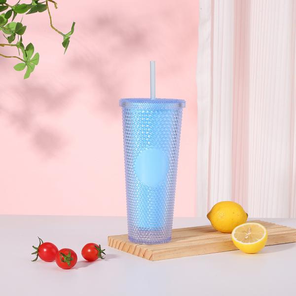 Studded Tumbler With Straw Tumblers With Lids And Straws Pink Tumbler With Straw Textured Cup BPA-Free Double-Wall Plastic Tumblers For Iced Coffee Cold Drinks Or Water 24 Oz