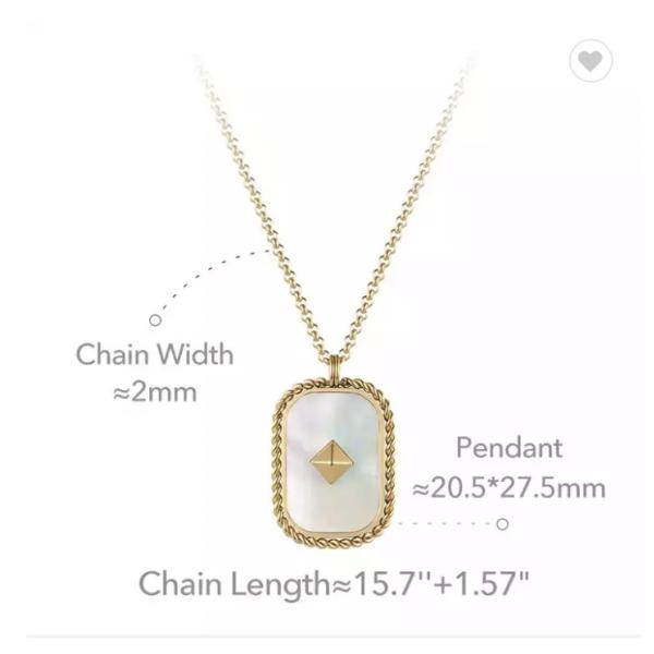 Large Tag 15.7'' Stainless Steel Necklace And Bracelet Set White Fritillary Inlaid