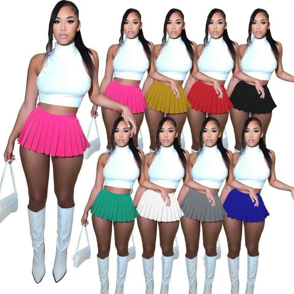 High Waist Women Fashion Dress Candy Colors Sleeveless Pleated Skirt