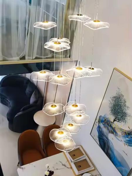 Modern Lotus Leaf Design LED Ceiling Acrylic Light Staircase Luxury Home Decorative Lighting Chandelier