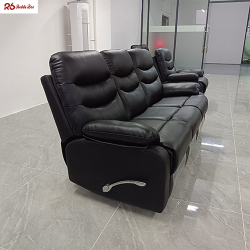 Electric Black Beige Brown Leather Sectional Recliner Couch Hardwood Frame