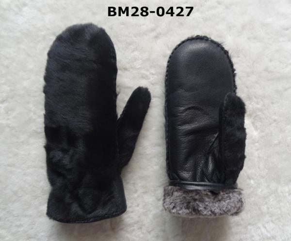 Sheep Skin Double Face Leather Mitten Gloves Black Color Grace Appearances