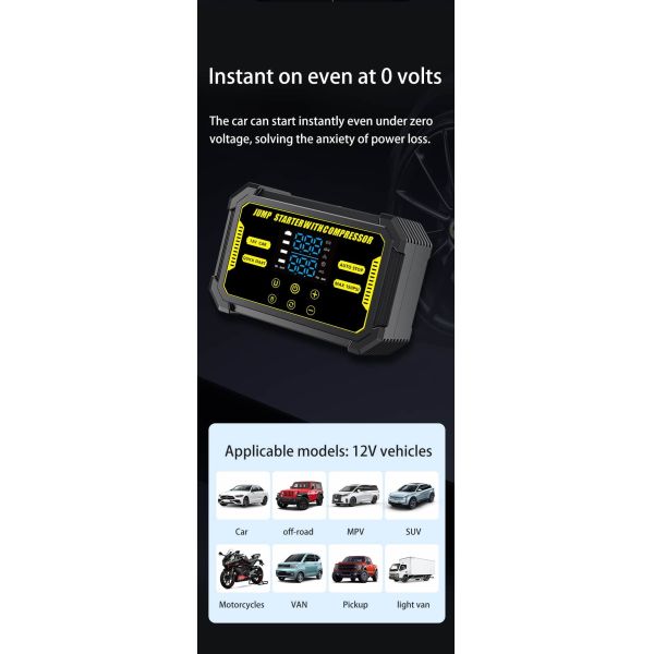 Car Emergency Tool 3000A Jump Starter 150 PSI Air Compressor Power Bank