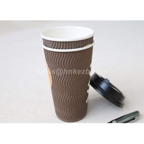Printed Kraft Paper Cups 16oz , Insulated Black Ripple Coffee Cups For Hot Beverage