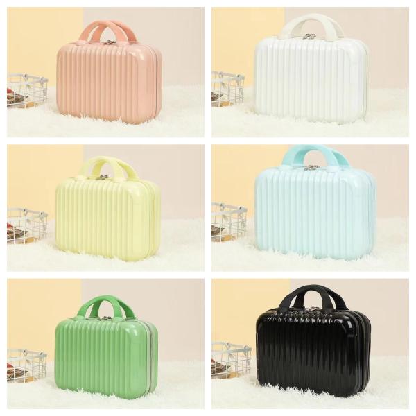 14 Inch Portable Hard Shell Cosmetic Travel Case, Crush-Proof ABS Portable Cosmetic Case Suitcase Mini Travel Hand Luggage with Elastic Strap, Cosmetic Suitcase for Train Camping, Black color