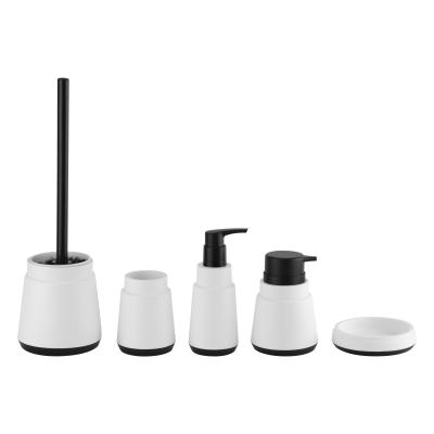 White Polyresin Bathroom Set With Black Pump Head 12 X 2.6cm Soap Tray For Shower
