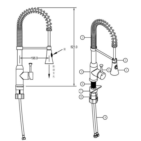 Commercial One Handle Brass Kitchen Sink Water Faucet / Deck Mounted Chrome Mixer Taps