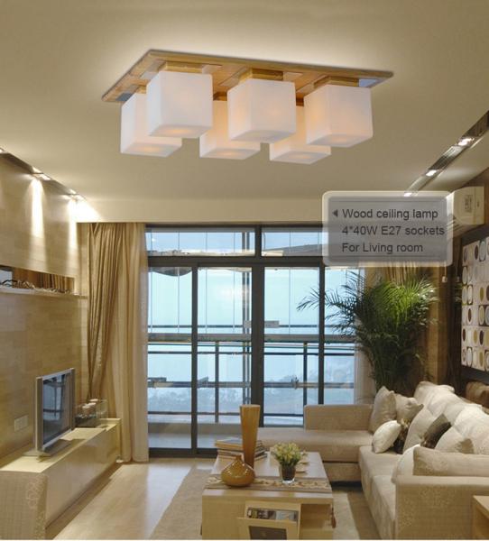 rectangle 6x40W E27 socket solid wood ceiling lamp ceiling lighting + remote controller
