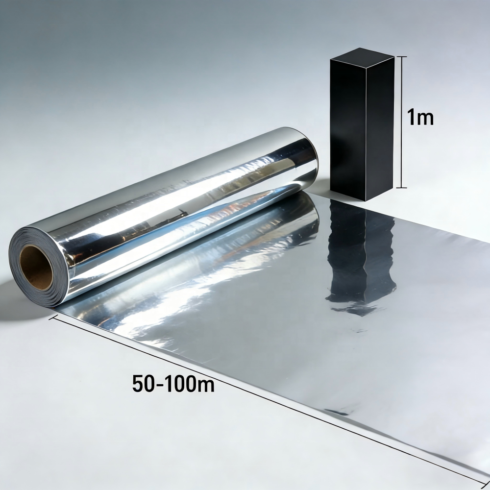 Custom Cut Extruded PET Mirror Film Roll | 50cm×50m Silver Reflective Sheet for