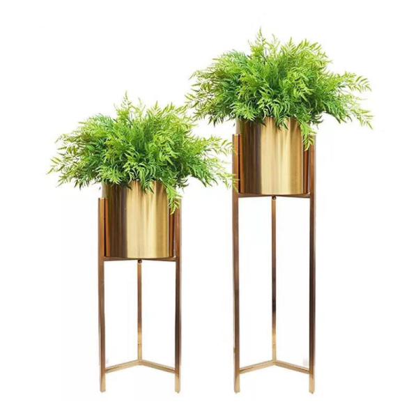 Gold Plant Pedestal Metal Flower Planter Golden Flower Pot Stand