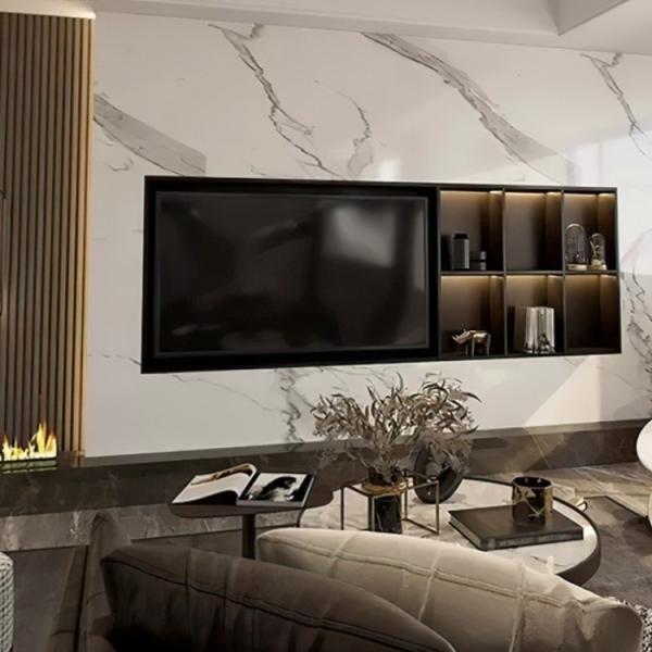 Customized Stainless Steel Decorative Shelves TV Wall Black Metal Display Shelf