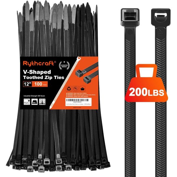 Durable Nylon Cable Ties V-Shaped Toothed Self-Locking 200 LBS Tensile Strength 300mm Length Heavy Duty