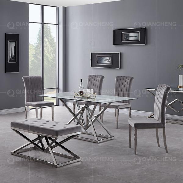 66kg 8 Seater Glass Dining Table With Steel Legs Rectangular Shape
