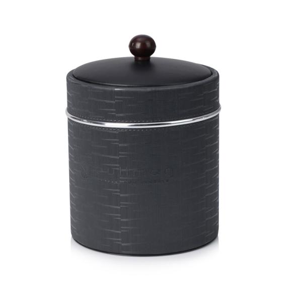 Free sample wholelsa manufacturer dia 225*270mm round shape double layer trash bin hotel leather