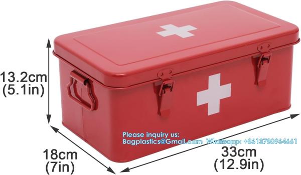 First Aid Medicine Box, First Aid Kit Supplies Bin, Metal Medicine Storage Tin, First Aid Empty Box With Safety Lock