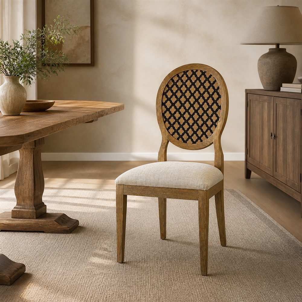 Oval Quatrefoil Back Upholstered Dining Chair CYC-060