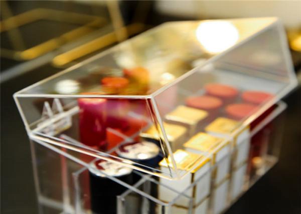 Clear Cosmetic Acrylic Display Box , Lipstick Acrylic Makeup Storage Turn Over Design