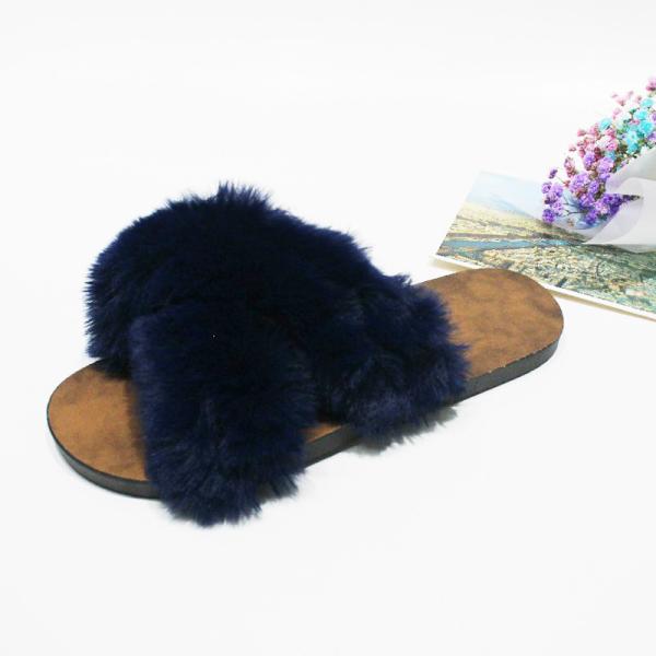 Janbal ODM Womens Soft Bottom Slippers cross strap Furry House Slippers