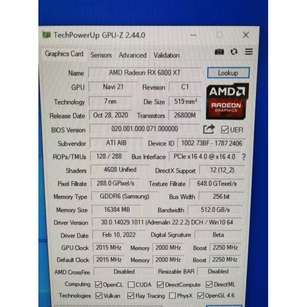 AMD Radeon Mining Graphic Card RX 6800XT 256bit 16gb NON LHR 512GB/S