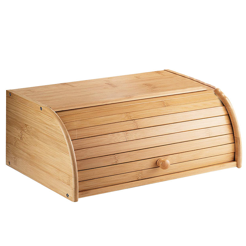 Bamboo Storage Box Rectangle-Shaped Rolling Shutter Door  Bread Snack Sundries Storage Bread Box for Kitchen Use