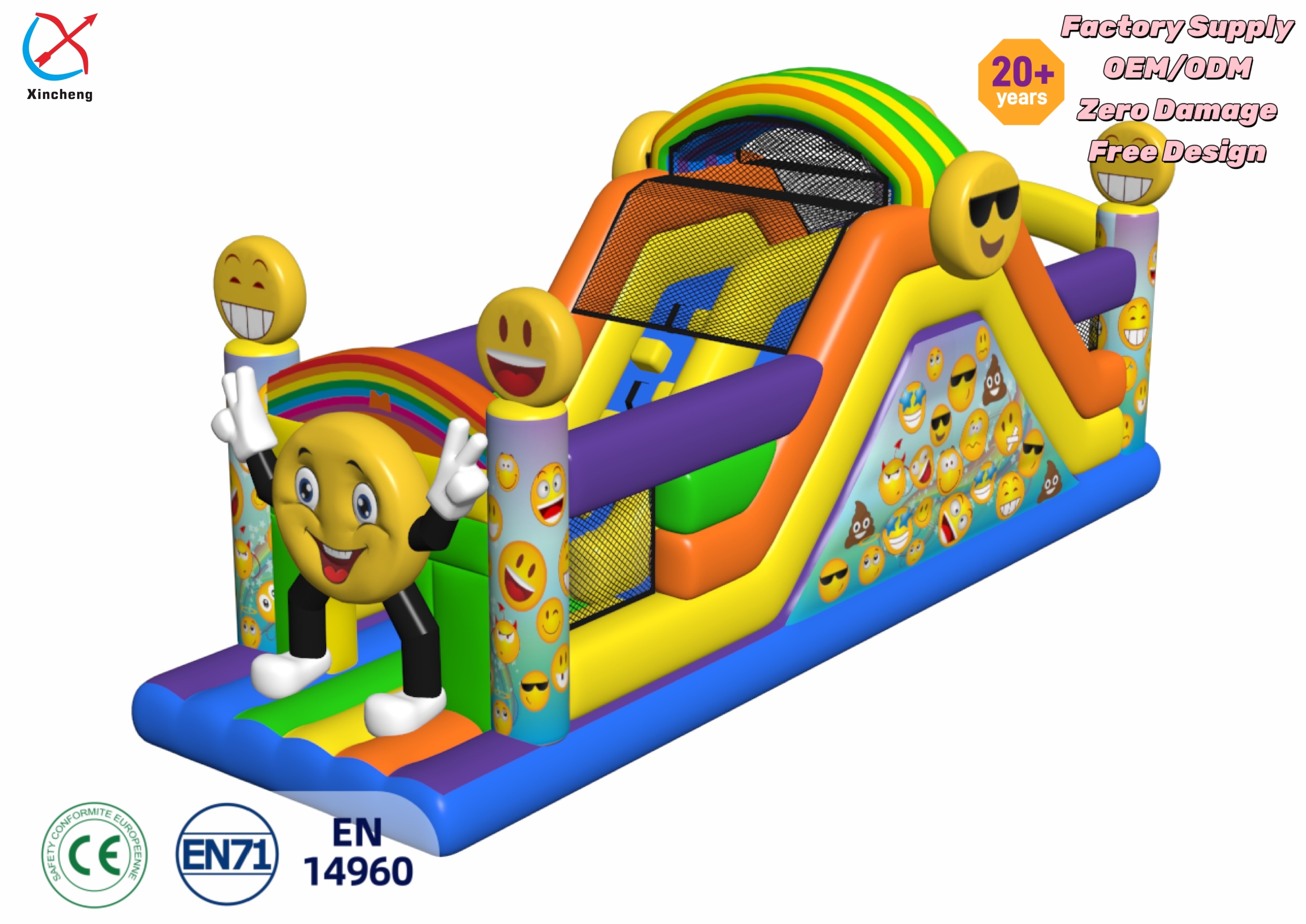 PVC Inflatable Playground Emoji Rainbow Themed Inflatable Obstacle Course Kids
