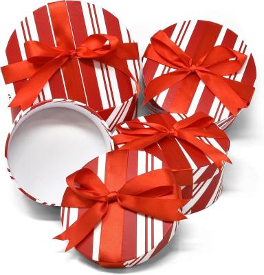 Craft Christmas Round Nesting Gift Boxes With Lids 4 Pack Red And White For Candy Cookie