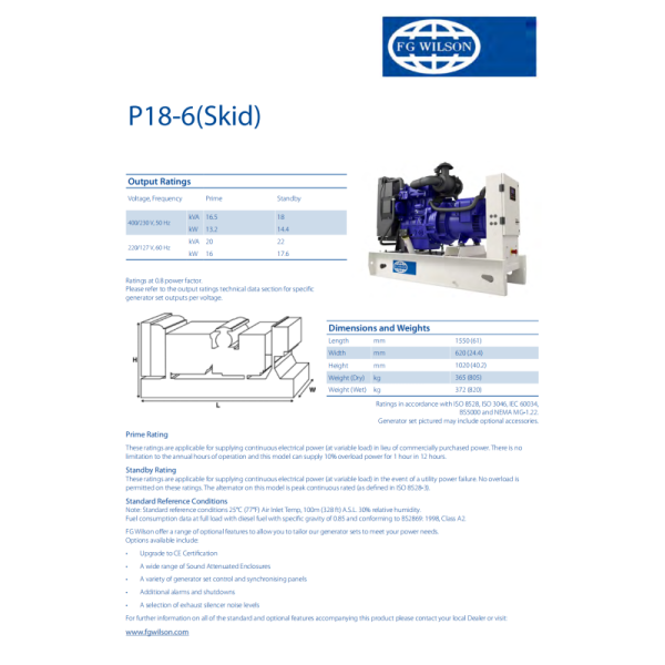 FG Wilson Diesel Generator Set with 13.2kw 16.5kVA Power Featuring Water Cooling System and Perkins Engine