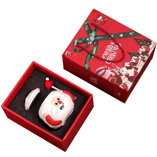 Christmas Ceramic Cup with Lid and Spoon Gift Set 400ml-500ml Capacity Festive Design