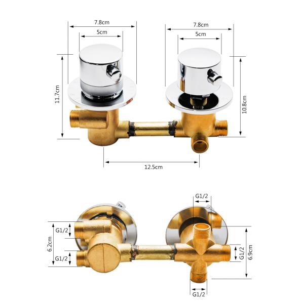 Distance 12.5CM Bathroom Fixtures And Fittings / 38 Degree Thermostatic Shower Mixer Valve