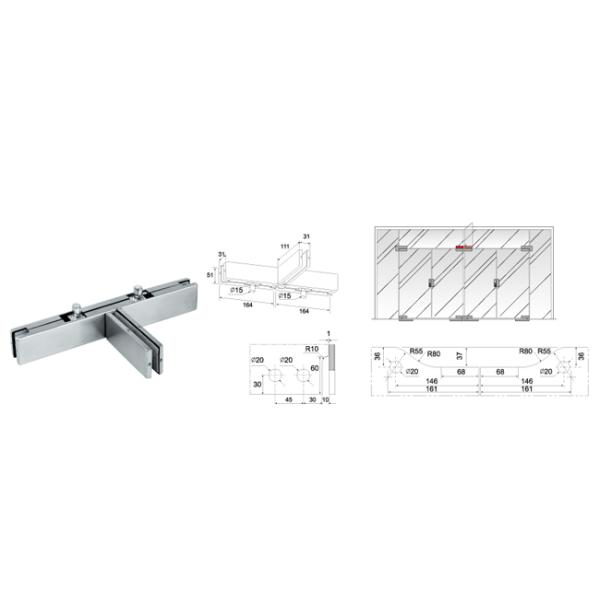 Glass Patch Fitting A-043, Material aluminium, steel, stainless steel, finishing satin, mirror