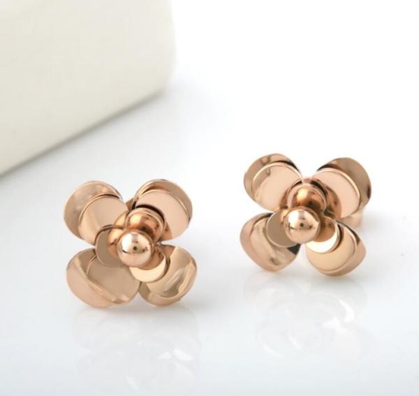 Camellia Shape Flower Design Earring Rose Stainless Steel Jewelry Earrings Gold Earrings Fashion Jewelry Set