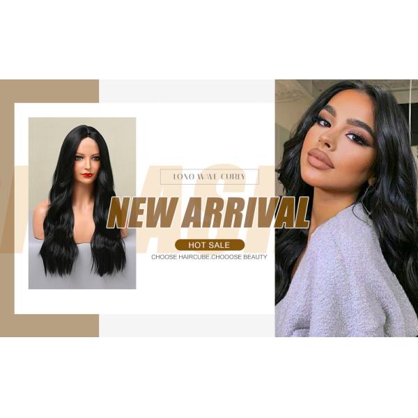 Long Black Wigs for Women Synthetic Curly wig Middle Part Heat Resistant Fiber Wigs for Daily Party Use 24 Inch