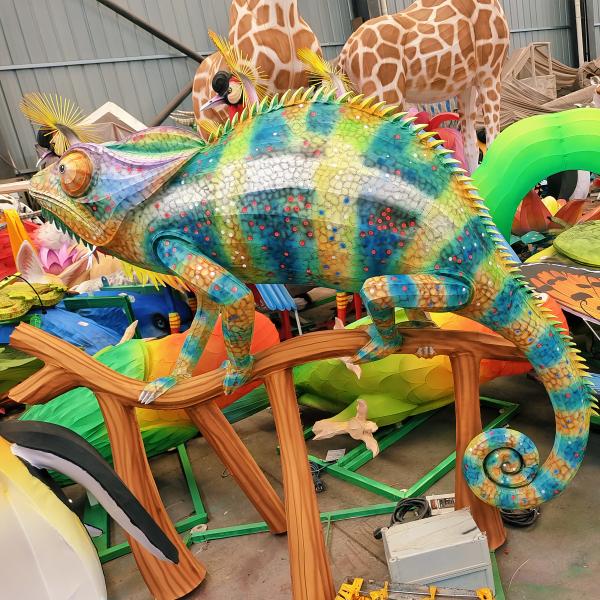 Linterna de animales hecha a mano - Escultura de camaleón Linterna LED iluminada, personalizable