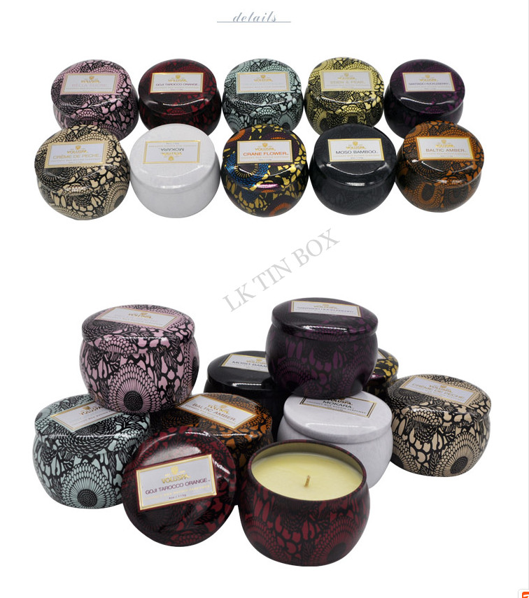Premium Voluspa Round Candle Small Tin Boxes With Print And Embossing