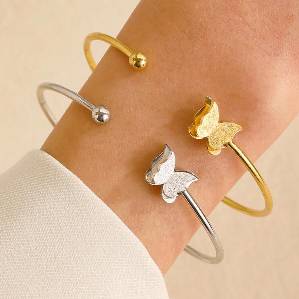 Luxury Gold 18k Stainless Steel Bracelets 6.3cm Jewelry Butterfly Cuff Bracelets For Women