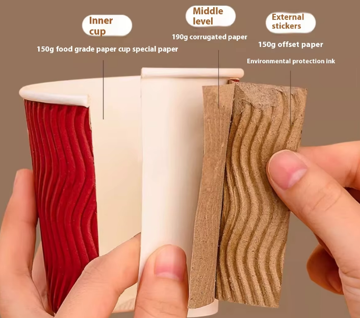 Custom Corrugated Hollow Double Wall Paper Cup Anti Scalding Insulation Logo Printing