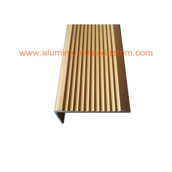 Solid Anodized Brass Aluminum Stair Nosing Profiles , Metal Stair Nosing For Wood Stairs
