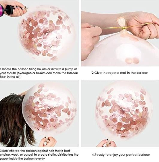 Rose Gold Balloons + White Balloons + Confetti Balloons w/Ribbon | Rosegold Balloons for Parties