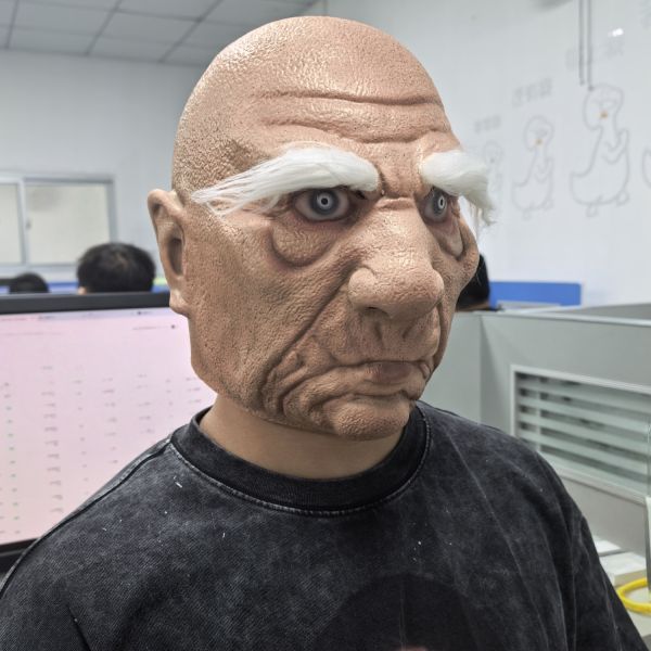 Realistic Old Man Latex Mask with Bald Head, White Eyebrows and Wrinkles, Full Head Elderly Face Mask for Halloween, Cosplay, Party, Wholesale Latex Mask Manufacturer