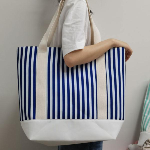 Large Market Shopping Shoulder Bag Striped Tote Bag Canvas Ideal for Business Shopping